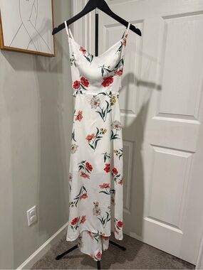 Hollister White Maxi Dress with Red Floral Print